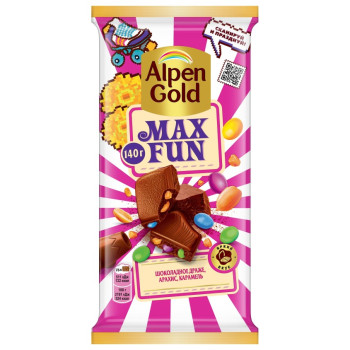 Альпенгольд МаксФан 140г.  Шоколадное драже, арахис и карамель
