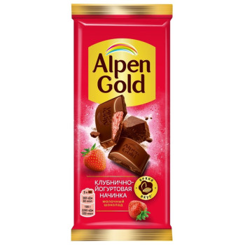 Шоколад Alpen Gold молочный с клубнично-йогуртовой начинкой, 80г