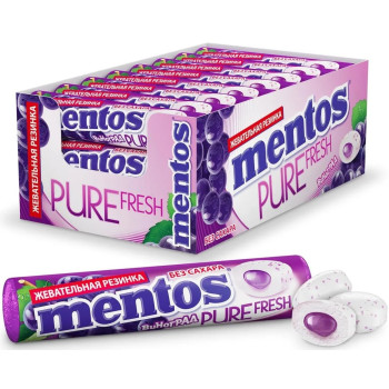 Жевательная резинка Mentos Pure Fresh Виноград, 24шт по 15.5г