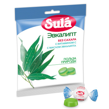 Карамель леденцовая Sula Эвкалипт, без сахара, 60г