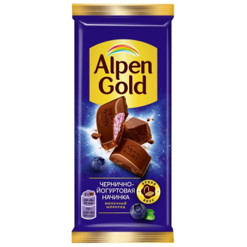 Шоколад Alpen Gold молочный с чернично-йогуртовой начинкой, 80г