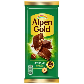 Шоколад Alpen Gold молочный с дроблёным фундуком, 80г