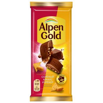 Шоколад Alpen Gold молочный с солёным арахисом и крекером, 80г