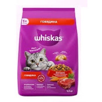 Кошачий Корм сухой Whiskas говядина 1,3кг 