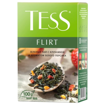 Чай Tess Флирт зеленый с клубникой и ароматом белого персика, 100г
