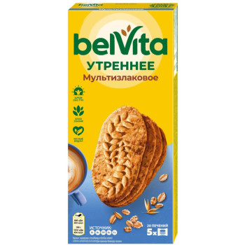Печенье Belvita Утреннее витаминизированное со злаковыми хлопьями, 225 г