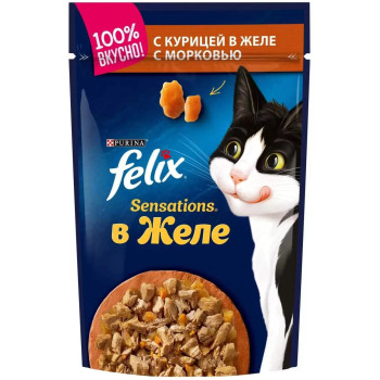 Корм для кошек  Felix Sensation 75г курица в желе с морковью