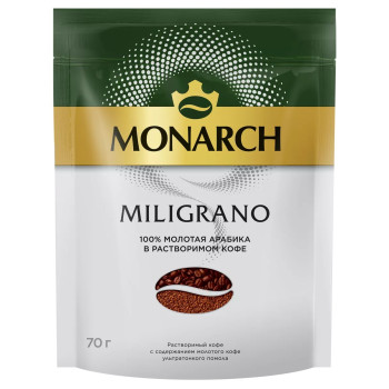 Кофе растворимый Monarch Miligrano с добавлением молотого, 70г