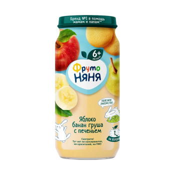 Пюре с печеньем ФрутоНяня яблоко, банан, груша 250г.