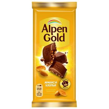 Шоколад Alpen Gold молочный с арахисом и кукурузными хлопьями, 80г